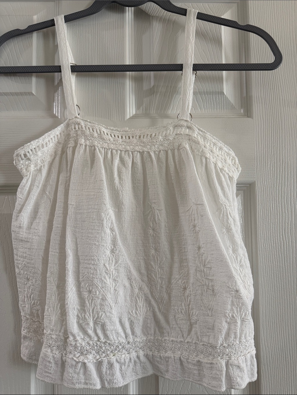 Women’s White Embroidered Tank Top - Lightweight Summer Camisole